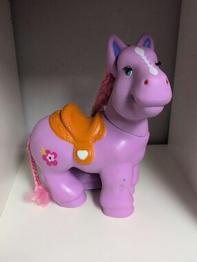 Jumbo Vintage My Little Pony Flower Cutie Mark Purple With Brown Saddle Horse